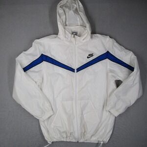 Nike Windbreaker Jacket Mens XXL White Blue Chevron Full Zip Hooded Ripstop Y2K